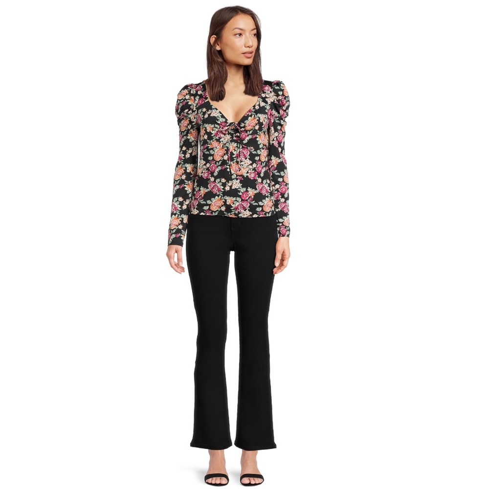 🌴Women’s Self Esteem V Neck Cinch Front Puffed Shoulder Long Sleeve Shirt - Picture 5 of 11
